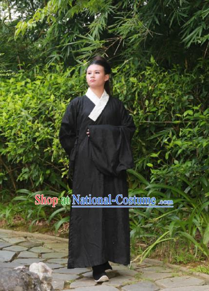 Traditional Ancient Chinese Swordsman Costume Black Robe, Elegant Hanfu Clothing Chinese Ming Dynasty Kawaler Clothing for Men