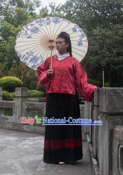 Traditional Ancient Chinese Imperial Consort Costume Red Blouse and Skirt, Asian China Ming Dynasty Imperial Empress Embroidered Clothing for Women