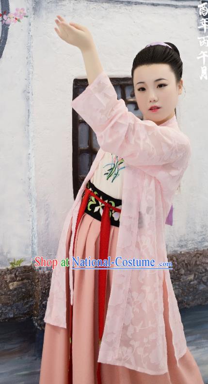 Traditional Chinese Ancient Costume Palace Lady Pink Embroidered BeiZi, Asian China Song Dynasty Imperial Princess Cardigan Clothing for Women