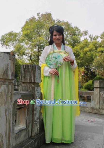 Traditional Ancient Chinese Princess Hanfu Costume, Asian China Tang Dynasty Palace Lady Green Dress Clothing for Women