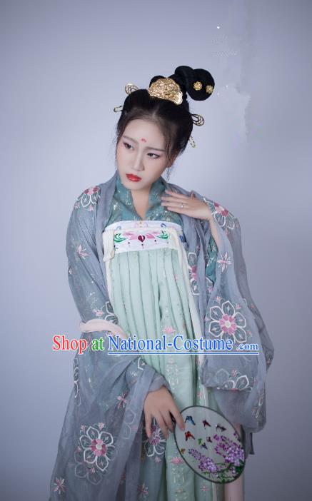 Traditional Chinese Ancient Costume Palace Lady Embroidered Cardigan Slip Skirt, Asian China Tang Dynasty Imperial Princess Hanfu Clothing for Women