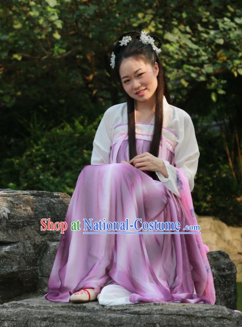 Traditional Ancient Chinese Princess Hanfu Costume, Asian China Tang Dynasty Palace Lady Purple Dress Clothing for Women