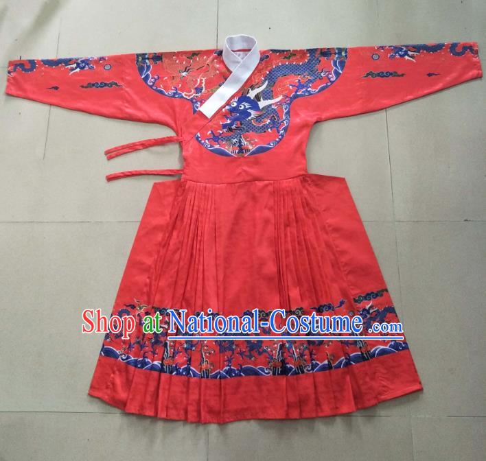 Traditional Ancient Chinese Swordsman Hanfu Costume Red Embroidered Robe, Asian China Ming Dynasty Emperor Clothing for Men