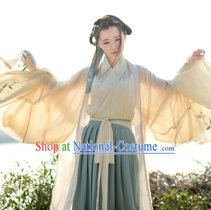 Traditional Ancient Chinese Palace Lady Hanfu Costume Embroidered Cardigan Complete Set, Asian China Han Dynasty Princess Dress Clothing for Women