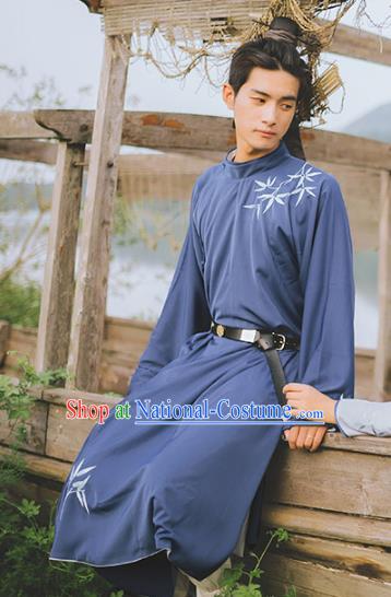 Traditional Ancient Chinese Swordsman Hanfu Costume Embroidered Long Robe, Asian China Han Dynasty Clothing for Men