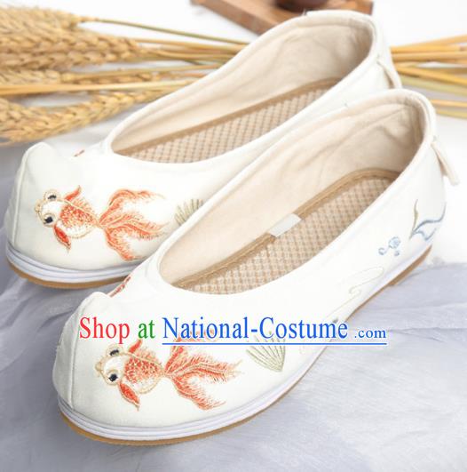 Traditional Ancient Chinese Palace Lady Hanfu Embroidered White Shoes Bow Shoes, Asian China Princess Blood Stained Shoes for Women