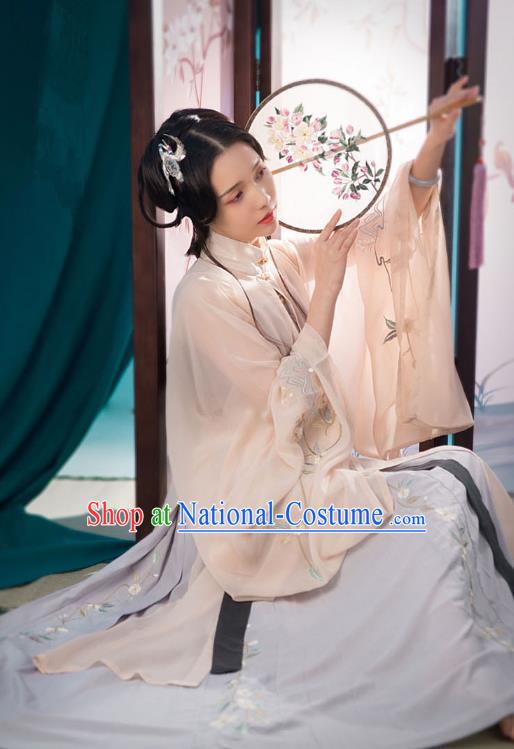 Traditional Ancient Chinese Princess Hanfu Costume Embroidered Pink Blouse and Skirt, Asian China Ming Dynasty Imperial Concubine Clothing for Women