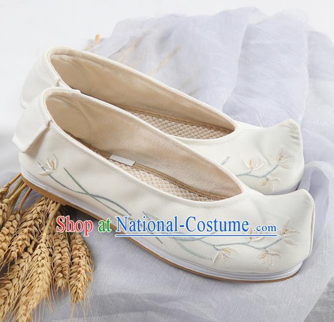 Traditional Ancient Chinese Palace Lady Hanfu Embroidered Orchid Shoes Bow Shoes, Asian China Princess Blood Stained Shoes for Women