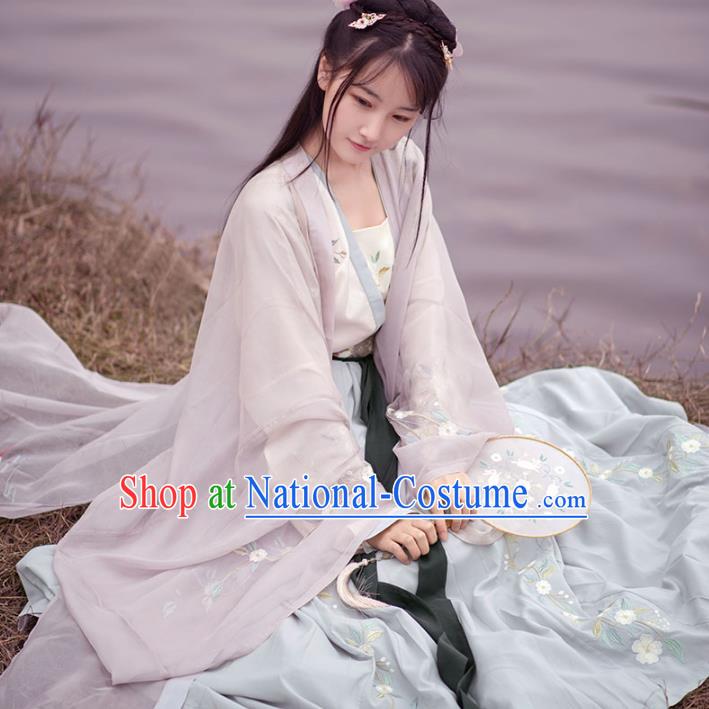 Traditional Ancient Chinese Palace Lady Hanfu Costume Embroidered Cardigan Blouse and Skirt, Asian China Tang Dynasty Imperial Princess Clothing for Women