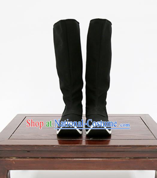 Traditional Ancient Chinese Hanfu Black Boots, Asian China Tang Dynasty Minister Shoes for Men