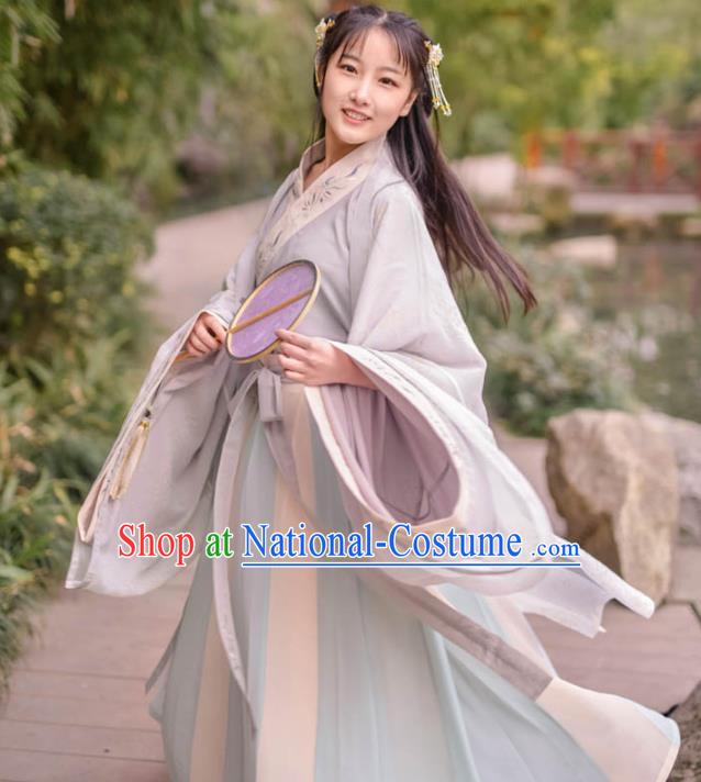 Traditional Ancient Chinese Young Lady Embroidered Costume Complete Set, Asian China Tang Dynasty Imperial Princess Hanfu Clothing for Women