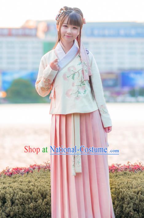 Traditional Ancient Chinese Young Lady Embroidered Costume Complete Set, Asian China Ming Dynasty Imperial Princess Hanfu Clothing for Women