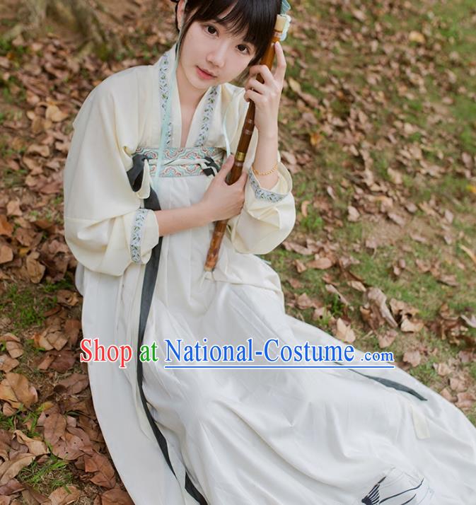 Traditional Ancient Chinese Palace Lady Hanfu Costume White Embroidered Blouse and Skirt, Asian China Tang Dynasty Princess Dress Clothing for Women