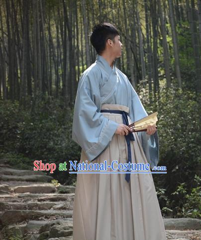 Traditional Ancient Chinese Swordsman Hanfu Costume, Asian China Han Dynasty Scholar Clothing for Men