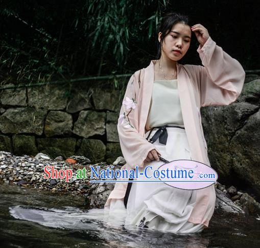 Traditional Ancient Chinese Young Lady Hanfu Costume Pink Embroidered BeiZi, Asian China Tang Dynasty Imperial Princess Cardigan Clothing for Women