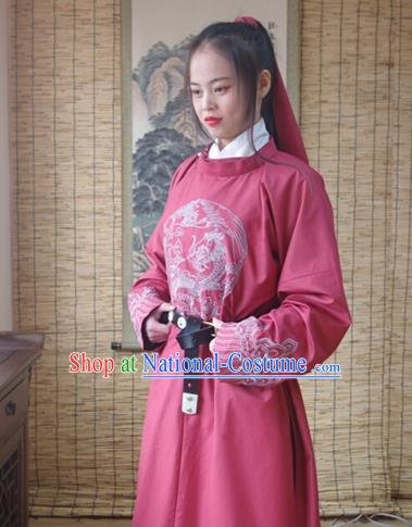 Traditional Ancient Chinese Swordsman Hanfu Costume Embroidered Red Robe, Asian China Tang Dynasty Imperial Guards Clothing for Women