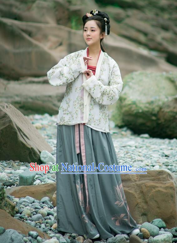 Traditional Chinese Song Dynasty Imperial Princess Hanfu Costume, Asian China Ancient Embroidered Blouse and Pants Clothing for Women