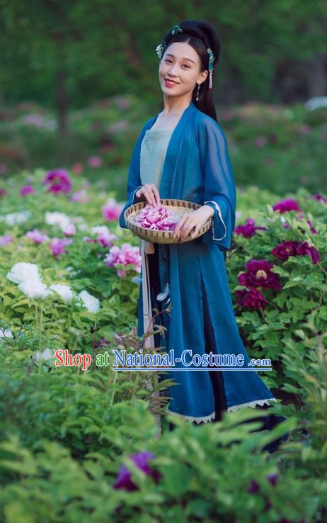 Traditional Chinese Ancient Palace Lady Blue BeiZi, Asian China Song Dynasty Cardigan Clothing for Women