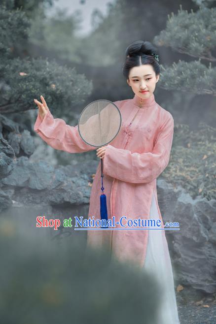 Traditional Chinese Ancient Costume Princess Embroidered Pink Blouse and Skirt, Asian China Ming Dynasty Palace Lady Hanfu Clothing for Women