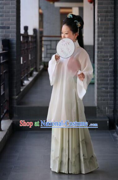 Traditional Chinese Ancient Costume Princess White Blouse and Landscape Painting Skirt, Asian China Ming Dynasty Palace Lady Hanfu Clothing for Women