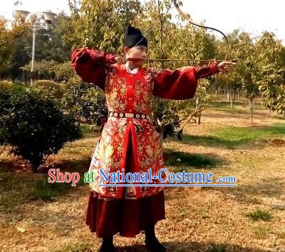 Traditional Chinese Ancient Costume Embroidered Red Vest, Asian China Ming Dynasty Swordsman Clothing for Men