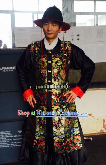 Traditional Chinese Ancient Costume Embroidered Black Vest, Asian China Ming Dynasty Swordsman Clothing for Men