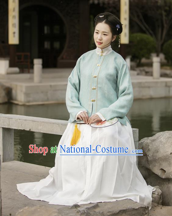 Traditional Chinese Ancient Costume Blue Blouse and Skirt, Asian China Ming Dynasty Nobility Lady Hanfu Clothing for Women