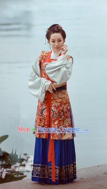 Traditional Chinese Ancient Costume Imperial Concubine Embroidered Vest Blouse and Skirt, Asian China Ming Dynasty Nobility Lady Hanfu Clothing for Women