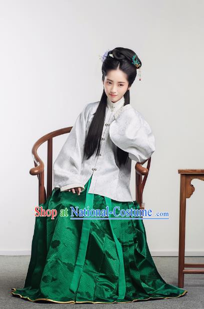 Traditional Chinese Ancient Costume Princess Embroidered Blouse and Green Skirt, Asian China Ming Dynasty Nobility Lady Hanfu Clothing for Women