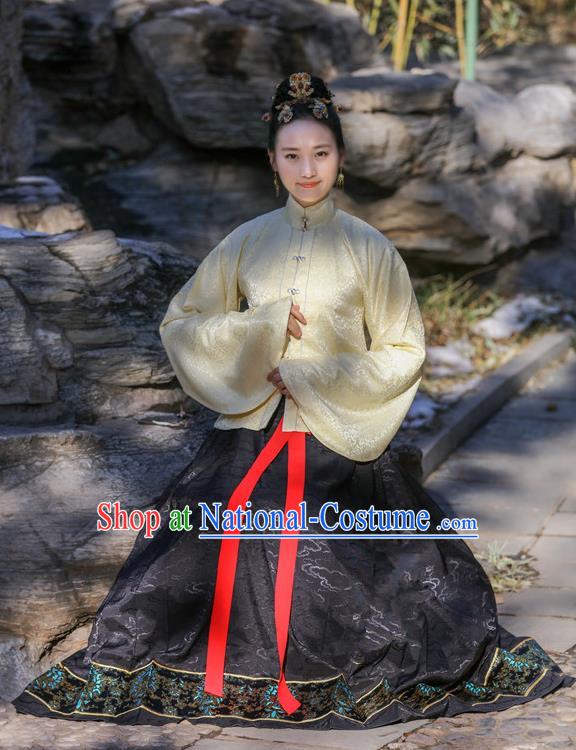 Traditional Chinese Ancient Costume Princess Blouse and Black Skirt, Asian China Ming Dynasty Palace Lady Hanfu Clothing for Women