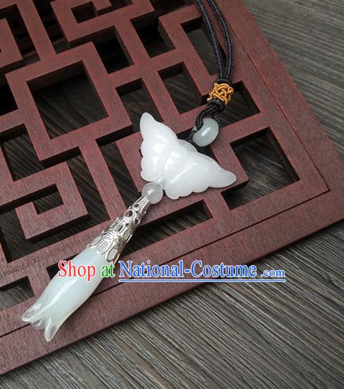 Traditional Handmade Chinese Ancient Classical Hanfu Wedding Accessories Tassel Jade Butterfly Pendant Brooch for Women