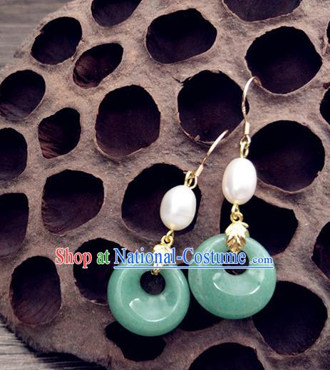 Traditional Handmade Chinese Ancient Classical Hanfu Wedding Accessories Tassel Jade Earrings for Women