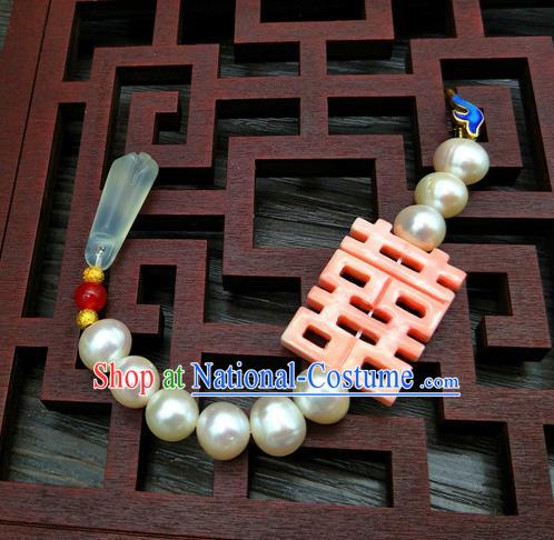 Traditional Handmade Chinese Ancient Classical Hanfu Accessories Pearls Tassel Breastpin Pendant Brooch for Women