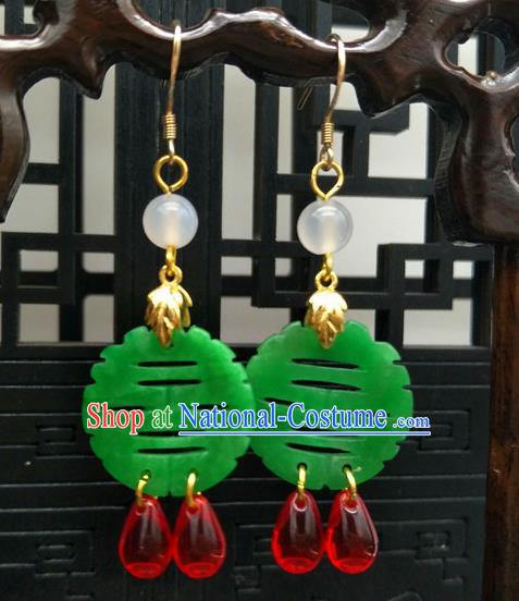 Traditional Handmade Chinese Ancient Classical Hanfu Wedding Accessories Eardrop Green Jade Tassel Earrings for Women