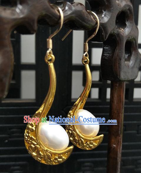 Traditional Handmade Chinese Ancient Classical Hanfu Wedding Accessories Eardrop Golden Tassel Earrings for Women