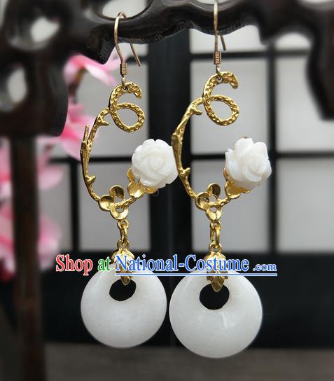 Traditional Handmade Chinese Ancient Classical Hanfu Wedding Accessories Eardrop White Flower Tassel Earrings for Women