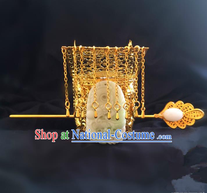 Traditional Handmade Chinese Ancient Classical Hair Accessories Qin Dynasty Emperor Tassel Hat Tuinga Hairdo Crown Hairpins for Men