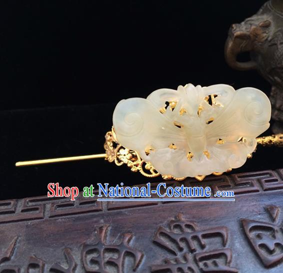 Traditional Handmade Chinese Ancient Classical Hair Accessories Han Dynasty Nobility Childe Tuinga Jade Hairdo Crown Golden Hairpins for Men