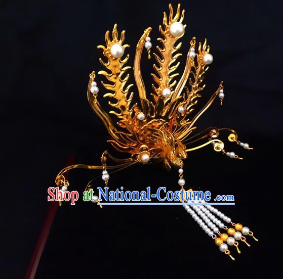 Traditional Handmade Chinese Ancient Classical Hair Accessories Queen Phoenix Coronet, Tassel Step Shake Hair Fascinators Hairpins for Women