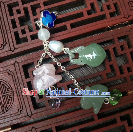 Traditional Handmade Chinese Ancient Classical Hanfu Accessories Jade Tassel Pendant Chalcedony Brooch for Women