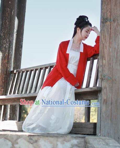 Traditional Chinese Song Dynasty Imperial Concubine Costume, Asian China Ancient Palace Lady Hanfu Red BeiZi Clothing for Women