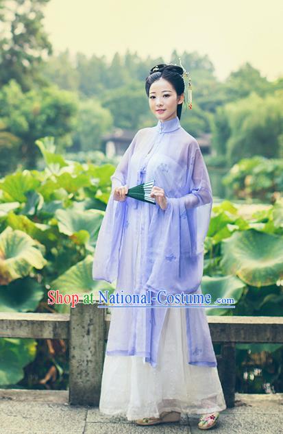 Traditional Chinese Ming Dynasty Princess Costume, Asian China Ancient Palace Lady Hanfu Purple Silk Blouse and Skirt Clothing for Women