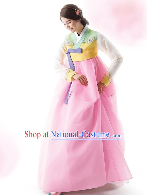 Traditional Korean Costumes Wedding Full Dress, Bride Formal Attire Ceremonial Clothes, Korea Court Stage Dance Clothing for Women