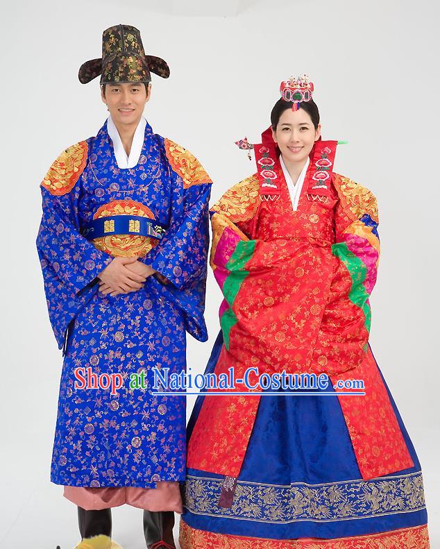 Traditional Korean Costumes Wedding Red Full Dress, Palace Lady Formal Attire Ceremonial Clothes, Korea Court Bride Embroidered Clothing for Women