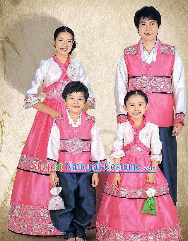 Traditional Korean Costumes Parent-Child Outfit Full Dress Family Formal Attire Ceremonial Clothes, Korea Court Embroidered Clothing