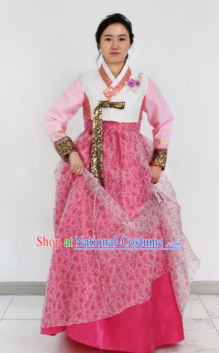 Traditional Korean Costumes Bride Formal Attire Ceremonial Pink Dress, Korea Hanbok Court Embroidered Clothing for Women