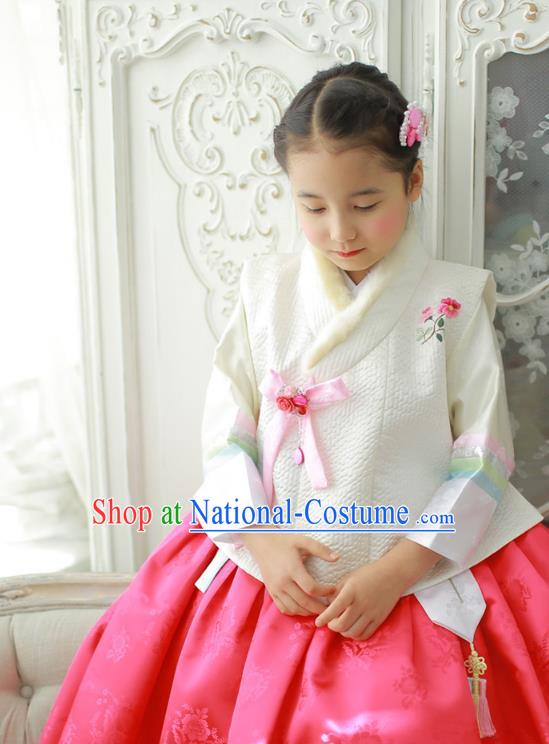 Traditional Korean Costumes Bride Formal Attire Ceremonial Pink Dress, Korea Hanbok Court Embroidered Clothing for Kids