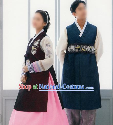 Traditional Korean Costumes Bride and Bridegroom Formal Attire Ceremonial Clothes, Korea Hanbok Court Embroidered Clothing for Women for Men