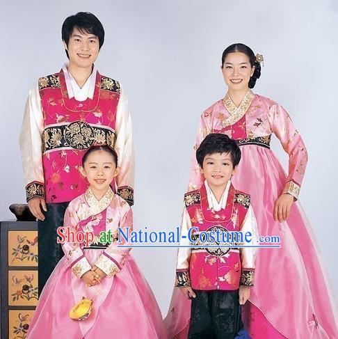 Traditional Korean Costumes Parent-Child Outfit Full Dress Family Formal Attire Ceremonial Clothes, Korea Court Embroidered Clothing