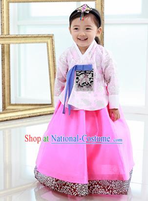 Traditional Korean Handmade Formal Occasions Embroidered Baby Princess Hanbok Pink Dress Clothing for Girls